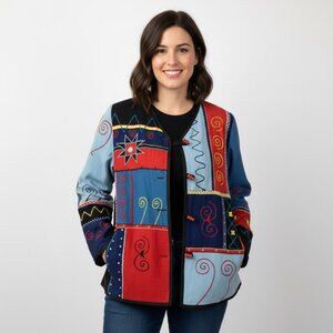 Vintage Indigo Moon Patchwork Womens Size Medium Jacket Sweater